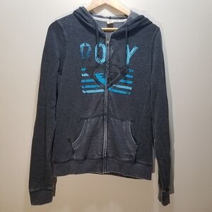 ROXY Women's Zip-Up Gray Hoodie Sweatshirt XL Skater Grunge Y2K Quicksilver